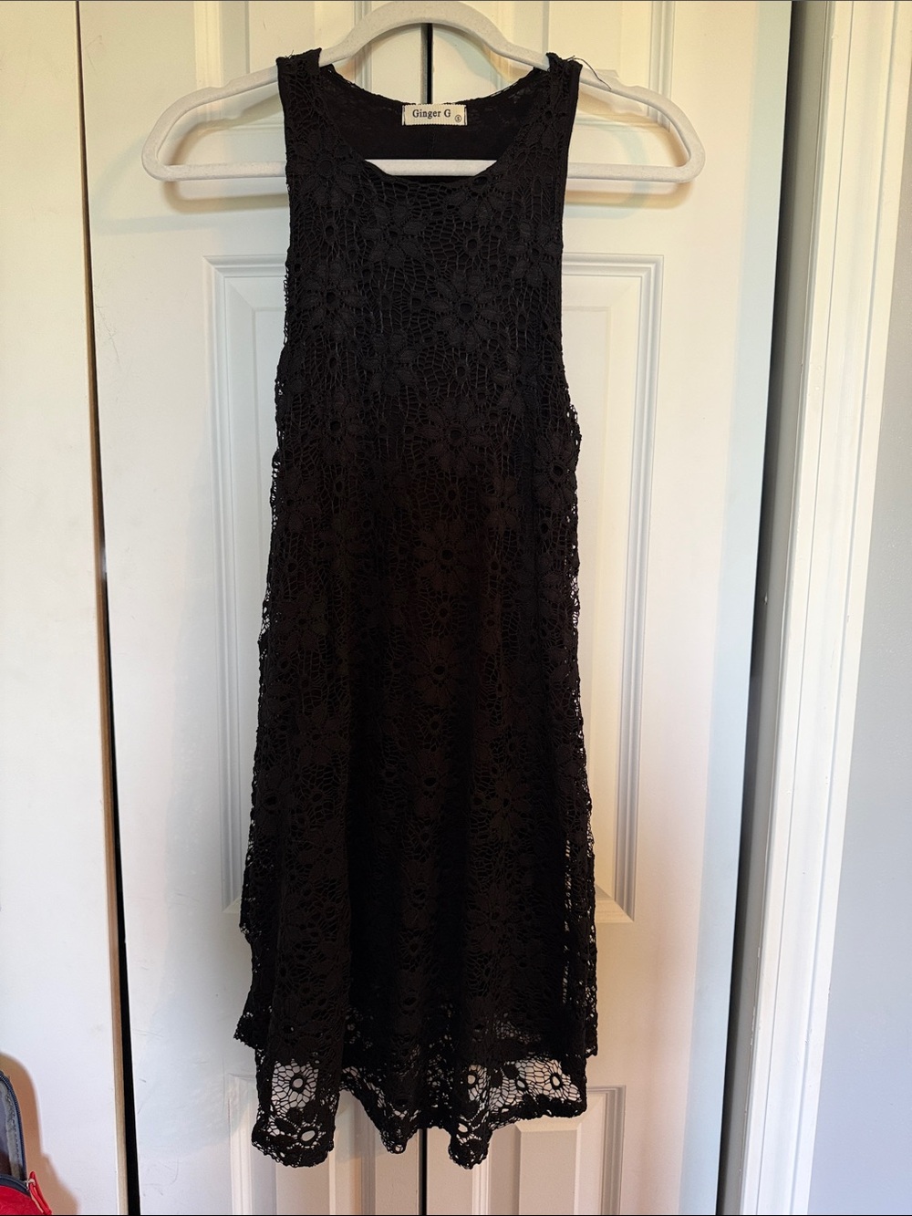 Ginger G Black Floral Crochet Sleeveless Dress